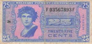 USA MPC Series 541 p.M38 25 Cents 1958 F